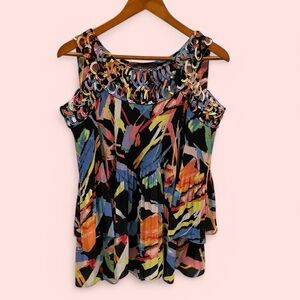 Y2K crinkle babydoll cold shoulder cutouts rainbow top ruffle boho